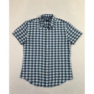 John Varvatos Shirt Mens Small Blue Gray Plaid Short Sleeve Button Down Casual
